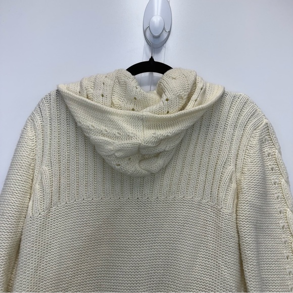 Vintage Co1umn Long Hooded Cable Knit Cream Cardigan Sweater - Picture 13 of 16
